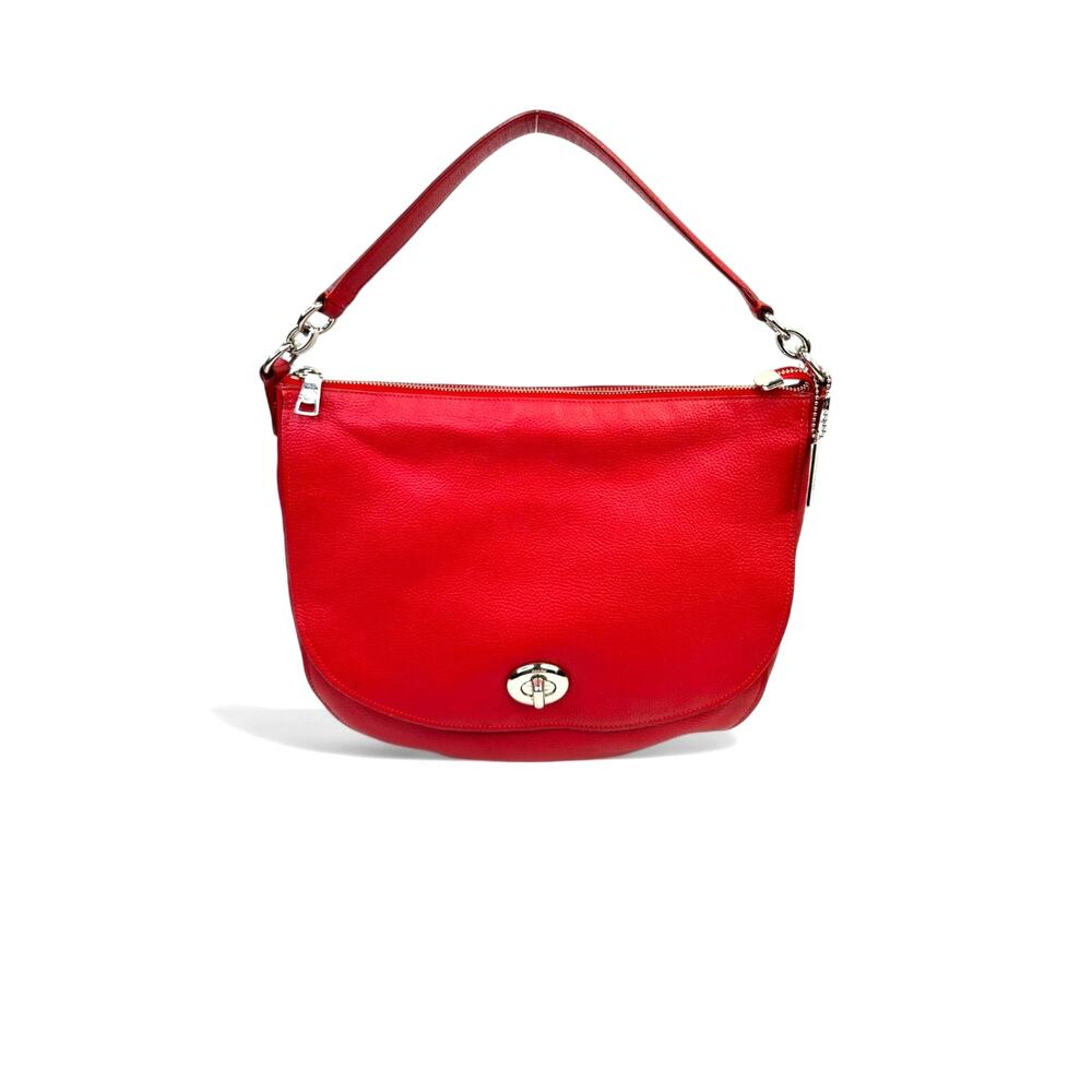 Vintage Coach Soho Red Pebbled Leather Turnlock Convertible Hobo Shoulder Bag